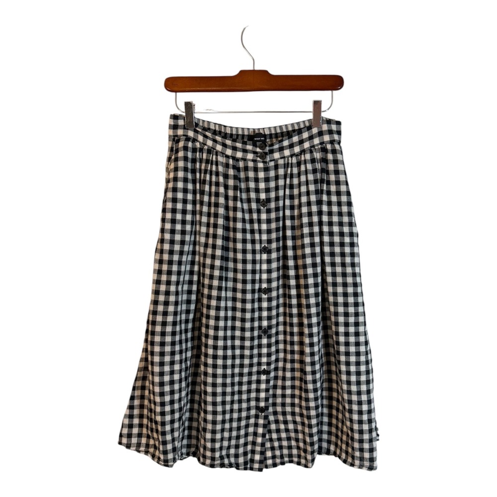 Who What Wear Skirt Black XS Womens Gingham Button Front Midi Casual